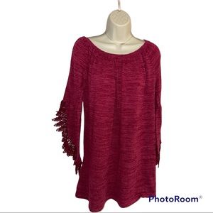WinWin Women’s Burgundy Lace Tunic Pullover Sweater Size L/XL